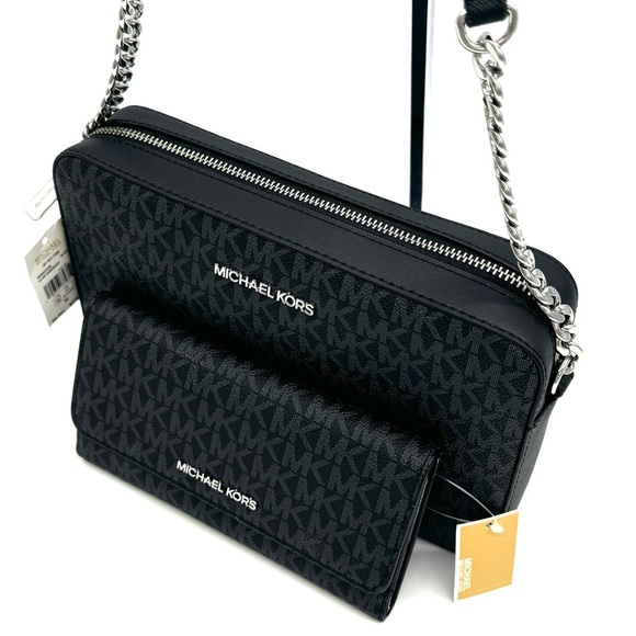 Michael Kors Large Jet Set Item EW Crossbody Bag & Large Trifold Wallet Black - Picture 9 of 11